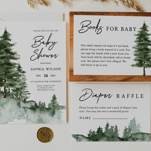JENNA Forest Baby Shower Invitation Template Set Bohemian Etsy