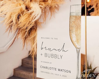 CHAMPAGNE | Brunch and Bubbly Welcome Sign, Bridal Shower Welcome Sign, Printable Template, Champagne Modern Signage, Digital Download