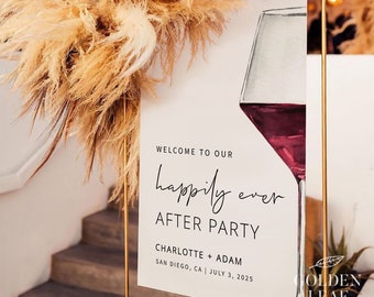 WINE | Wedding Welcome Sign Template, Happily Ever After Party Welcome Sign, Modern Wine Elopement Welcome Sign, Digital Download
