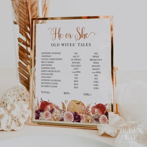 APPLE | Gender Reveal Sign, Fall Themed, Baby Shower Decorations, Old Wives Tales Game, Printable, INSTANT DOWNLOAD