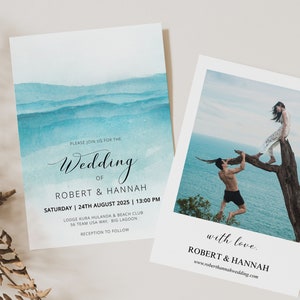 BEACH | Wedding Invitation With Photo, Printable Template, Blue Water, Digital Download