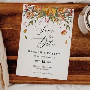 FALL LEAVES | Save the Date Template, Printable, Rustic Autumn, Instant Download
