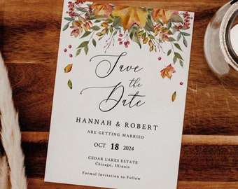 FALL LEAVES | Save the Date Template, Printable, Rustic Autumn, Instant Download