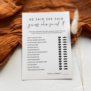 MINIMALIST | He Said She Said, Printable Bridal Shower Game Template, Modern, Digital Download