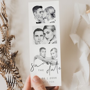 MINIMALISTA / Photo Booth Strip Guardar la tarjeta de fecha con foto, plantilla imprimible, boda moderna, descarga digital