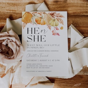 KÜRBIS | Gender Reveal Einladung Vorlage, Herbst Einladen, INSTANT DOWNLOAD
