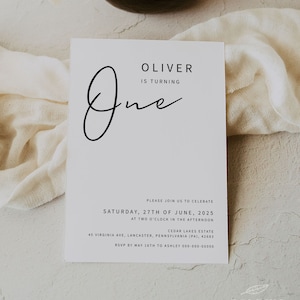 MINIMALISTA / Plantilla de invitación de 1er cumpleaños, imprimible, invitación moderna, descarga digital