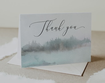 WINTER | Thank You Cards, Printable Template, Frost Lake & Snow, Instant Download
