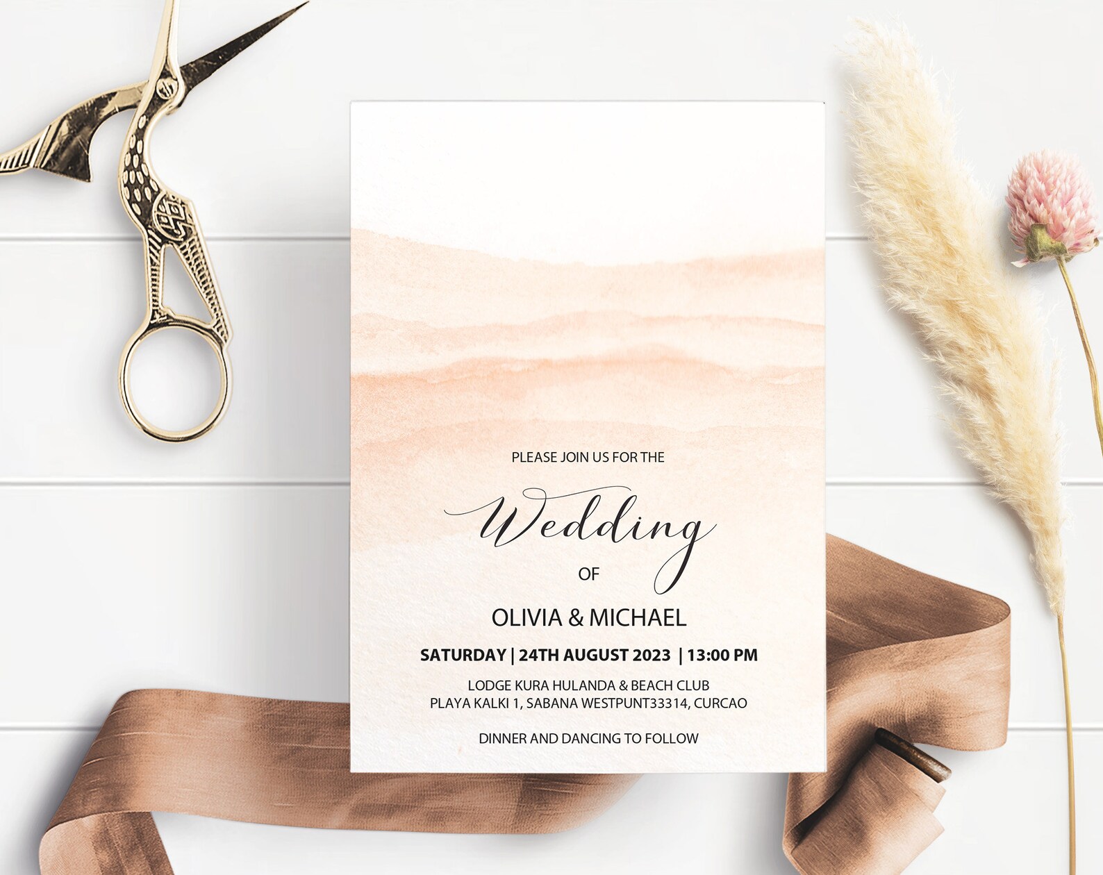 PEACH Wedding Invitation Template Printable Template Etsy