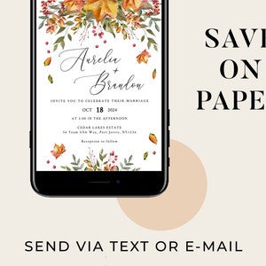 FALL LEAVES Wedding Invitation Template, Printable, Rustic Autumn, Instant Download image 8