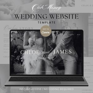 Hochzeitswebsite-Vorlage im Stil der alten Geldelite | Elegante Vintage-Canva-Einladung mit Antwortmöglichkeit