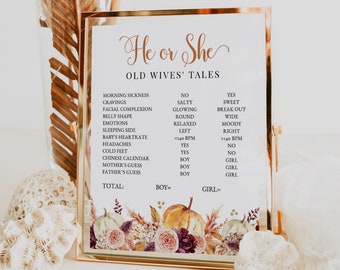 PUMPKIN | Gender Reveal Sign, Fall Themed, Baby Shower Decorations, Old Wives Tales Game, Printable, INSTANT DOWNLOAD