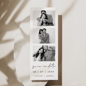 minimalistisch | Photo Booth Strip Save the Date Karte mit Foto, druckbare Vorlage, moderne Hochzeit, digitaler Download