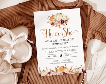PUMPKIN | Gender Reveal Invitation Template, Fall Invite, INSTANT DOWNLOAD