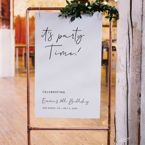 MINIMALIST | Welcome Sign Template, Editable Birthday Welcome Sign, Party Easel Sign Printable, It&#39;s Party Time Poster, Digital Download