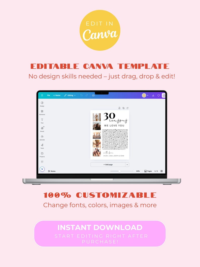 30 REASONS We Love You - Printable 30th Birthday Gift | Modern Minimalist Poster with Photos | Editable Canva Template | Digital Download image 6