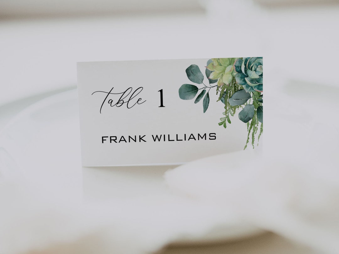 SUCCULENT | Place Cards, Printable Template, Wedding Reception, Table ...