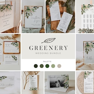 GREENERY | Wedding Template Suite, Printable, Complete Boho Invitation ...