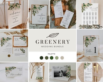 GREENERY | Wedding Template Suite, Printable, Complete Boho Invitation and Décor Set, Digital Download