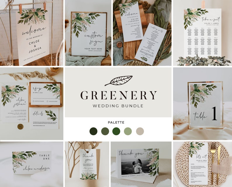 GREENERY Wedding Template Suite Printable Complete Boho - Etsy