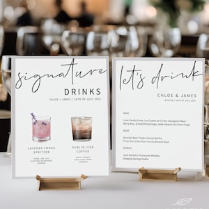 MINIMALIST | 2 Bar Sign Set, Printable, Modern Drinks Menu Template, Signature Drinks, Digital Download