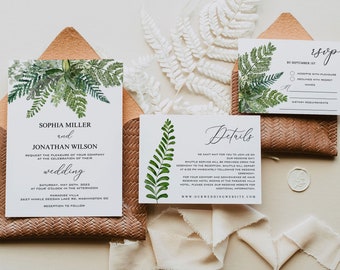 FERN | Wedding Invitation Set Template, Printable, Forest Greenery, INSTANT DOWNLOAD