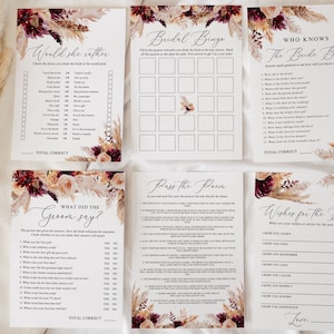 BURGUNDY | Bridal Shower Games Bundle, Printable Editable Templates, Digital Download