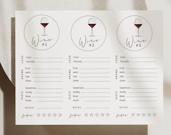 VINO / Tapete de Cata, Notas de Cata de Vinos a Ciegas, Imprimible, Hoja, Juego de Cata de Vinos, Descarga Digital