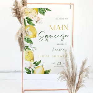 LEMON | Main Squeeze Bridal Shower Welcome Sign, Lemon Themed Bridal Shower, Printable Template, Mediterranean Signage, Digital Download