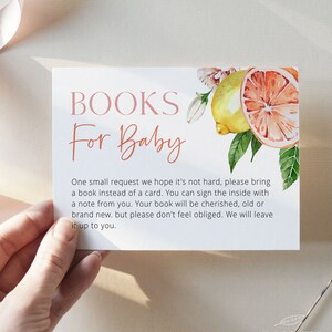 CITRUSVRUCHTEN | Boeken voor baby-inzetstuk, afdrukbare sjabloon, uitnodiging babyshower, kaart met boekverzoek, digitale download