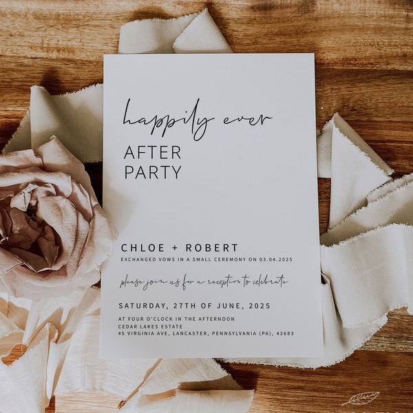 MINIMALIST | Happily Ever After Party Invitation Template, Reception Party Invitation, Modern Elopement Announcement, Digital Download