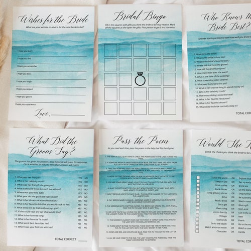 Printable Beach Bridal Shower Games Package Printable Coral - Etsy