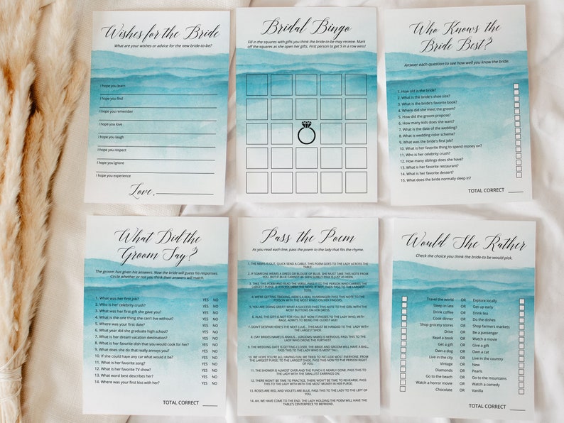 BEACH Bridal Shower Games Bundle, Printable Editable Templates, Digital Download image 1