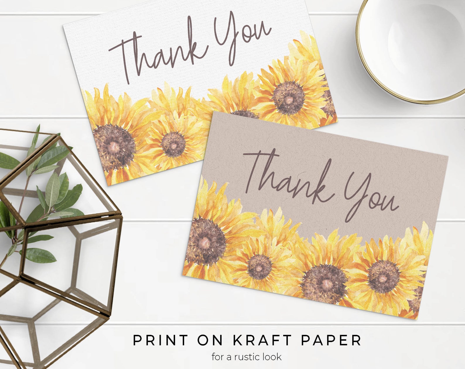 Sunflower Thank You Cards Template Printable Folded Tend and | Etsy