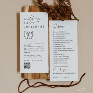 MINIMALISTE | J'espionne le jeu de mariage, défi photo avec code QR, modèle imprimable, carte de chasse au trésor photo, moderne, téléchargement numérique