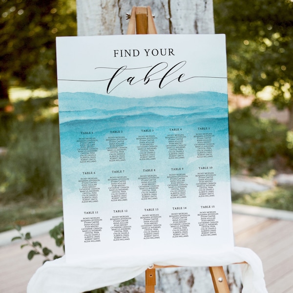 BEACH | Wedding Seating Chart Template, Printable Table Seating Plan, Ocean Wedding Seating Chart Poster, Digital Download