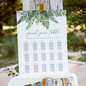FERN | Wedding Seating Chart Template, Portrait, Printable Forest Greenery Décor, INSTANT DOWNLOAD