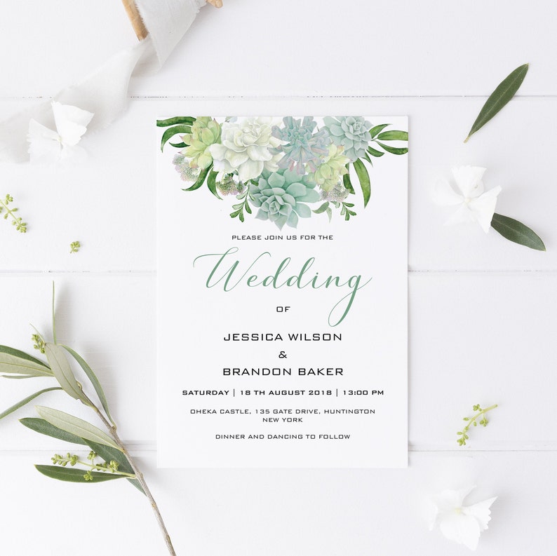 Succulent Wedding Invitation Set Template Download Printable | Etsy