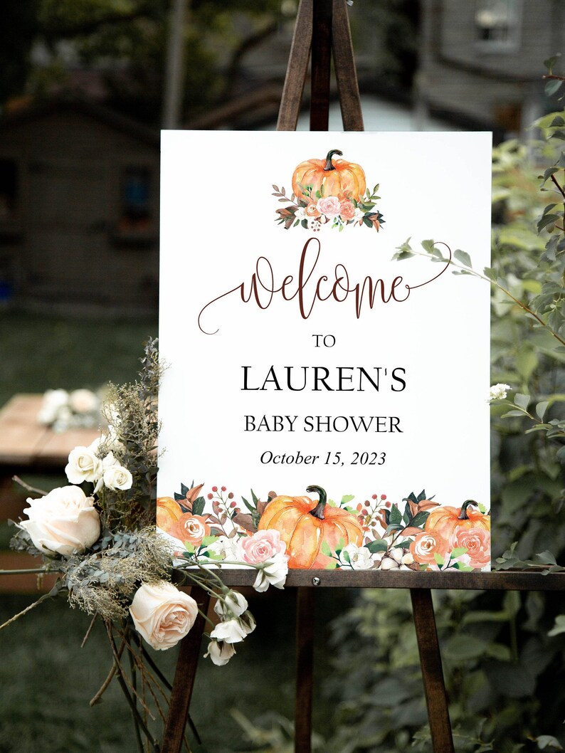 INSTANT DOWNLOAD Fall Themed Printable Pumpkin Baby Shower Welcome Sign Template