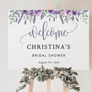 PURPLE | Bridal Shower Welcome Sign, Floral Lavender, Printable Template, Digital Download