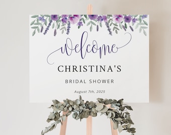 PURPLE | Bridal Shower Welcome Sign, Floral Lavender, Printable Template, Digital Download