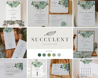 SUCCULENT | Wedding Template Suite, Complete Boho Greenery Décor Set, Ultimate Stationery Bundle, Digital Download