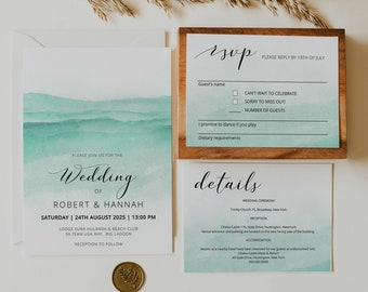 MINT BEACH | Wedding Invitation Set, Printable Template, Digital Download