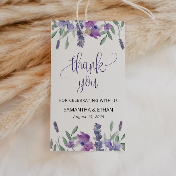 PURPLE |  Favor Tag Template, Printable, Lavender Tag, Digital Download