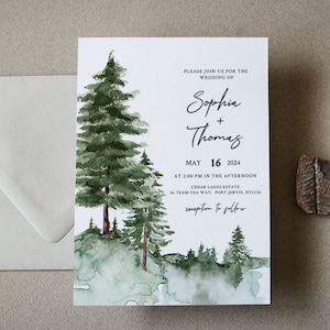 PINE TREE | Wedding Invitation Template With Photo, Printable, Green ...