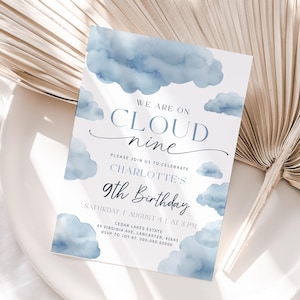ON CLOUD NINE | Birthday Invitation Template, Printable, Dusty Blue, on ...