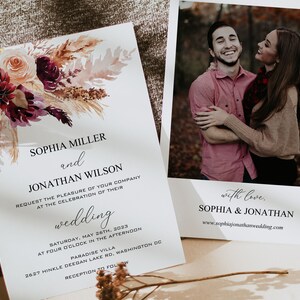 BURGUND | Hochzeitseinladung Vorlage mit Foto, bedruckbare Karte, Boho Invite, Sofort Download