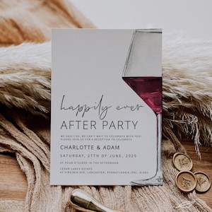 WINE | Happily Ever After Party Invitation Template, Reception Party Invitation, Modern Elopement Announcement, Digital Download