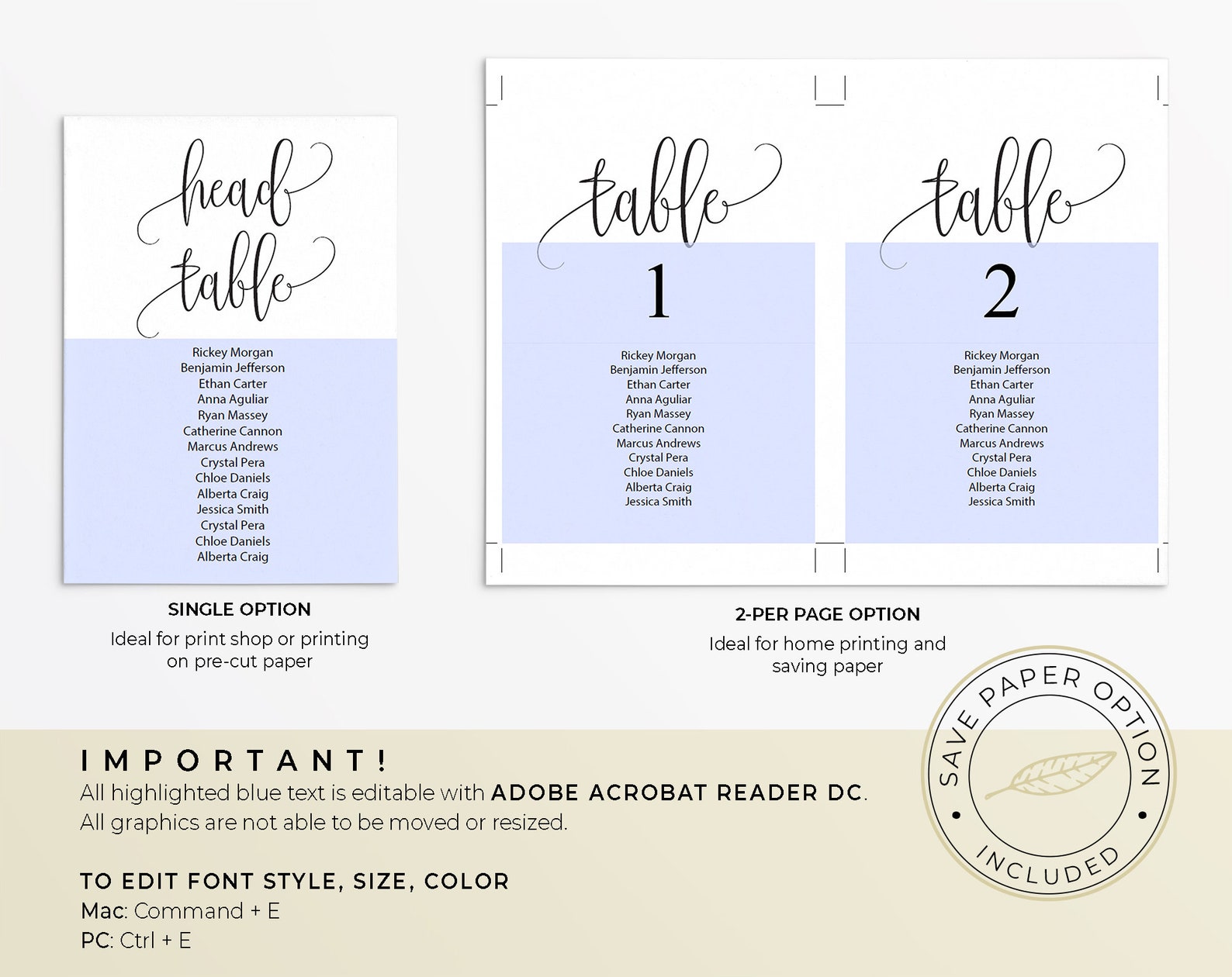 Seating Chart Cards Template Printable Minimalist Wedding | Etsy