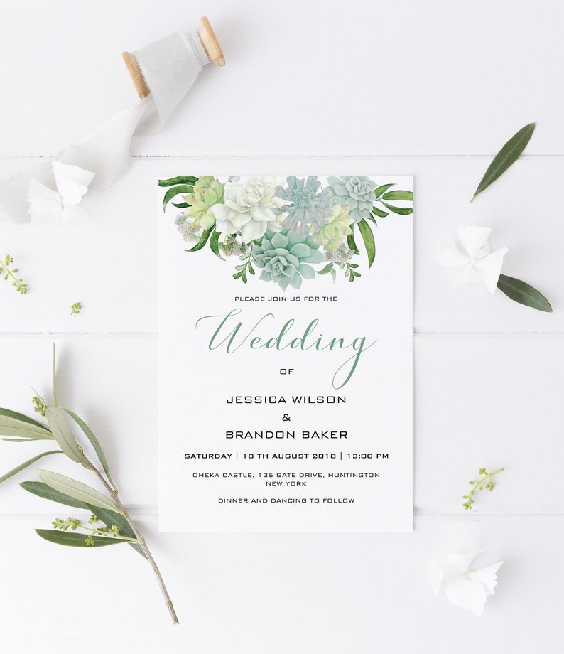 Succulent Wedding Invitation Template Printable Greenery | Etsy